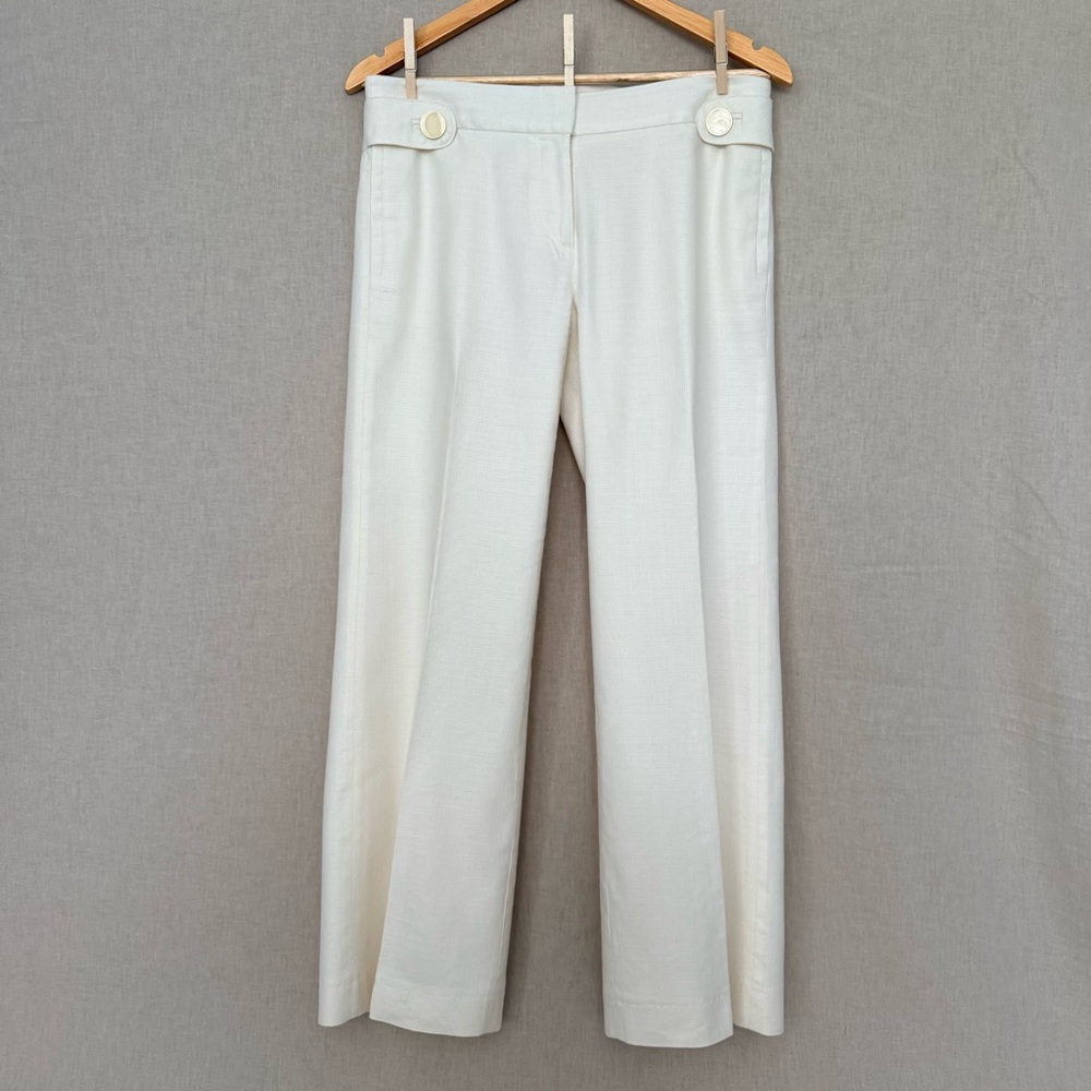 J. Crew Cream Linen Blend Trousers | Button Waist Detail | Favorite Fit - Picture 2 of 13